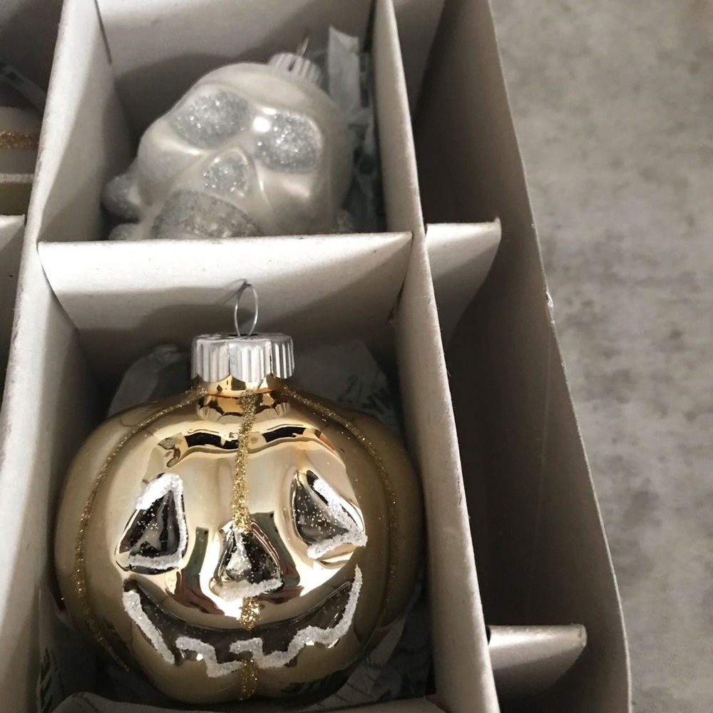Shiny Brite Christopher Radko Ornaments Halloween Silver Gold Skull Pumpkins - Picture 6 of 12